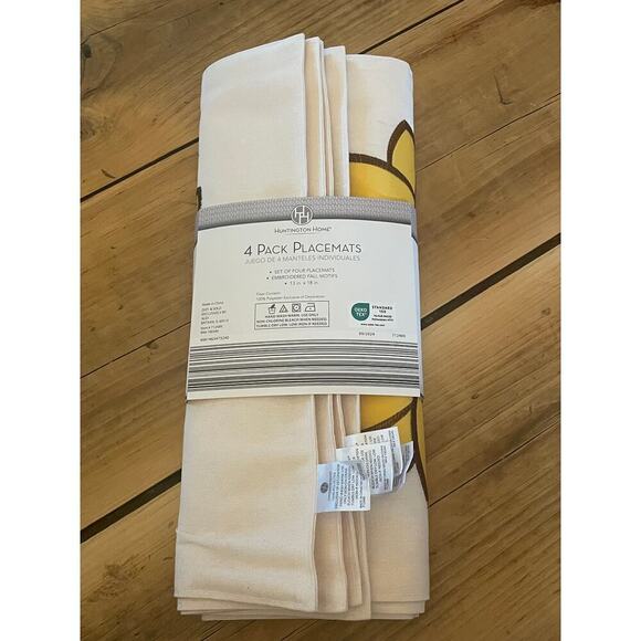 NEW! 4 pack Huntington home placemats.Embroidered.Sunflower.Flower. 13x18in - Picture 3 of 3